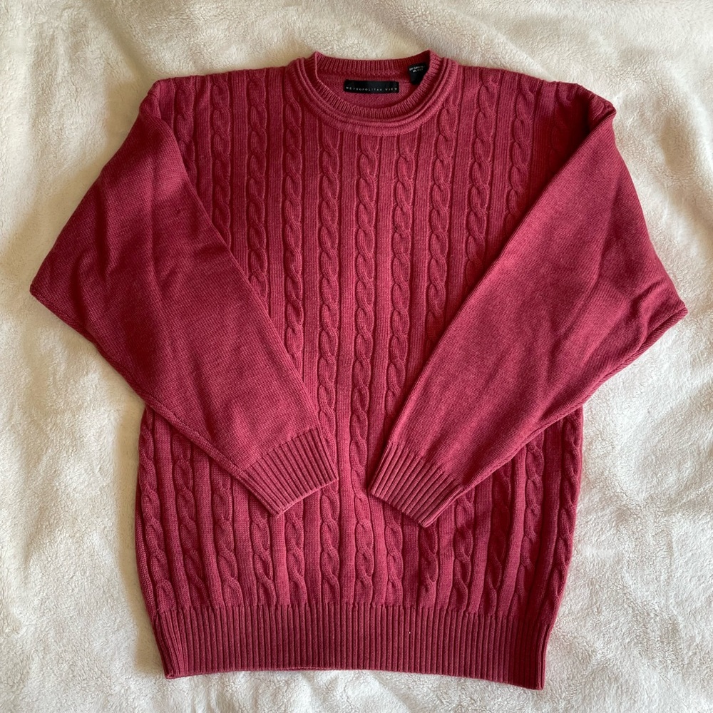 Metropolitan View Men’s 100% Wool Vintage Pink Sweater Size Medium